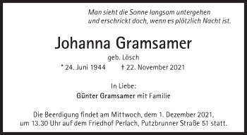 Traueranzeige von Johanna Gramsamer von Süddeutsche Zeitung