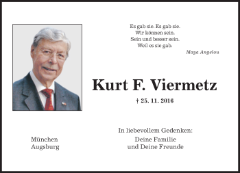 Traueranzeige von Kurt F. Viermetz von Süddeutsche Zeitung