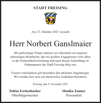 Traueranzeige von Norbert Ganslmaier von Süddeutsche Zeitung