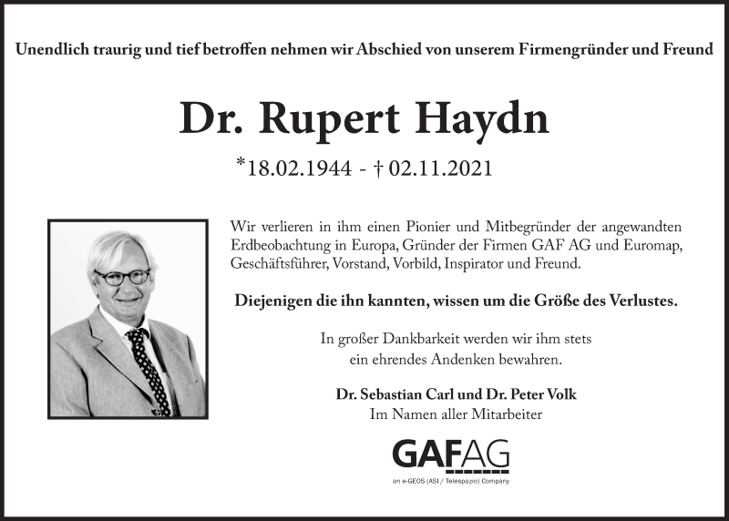  Traueranzeige für Rupert Haydn vom 09.11.2021 aus Süddeutsche Zeitung
