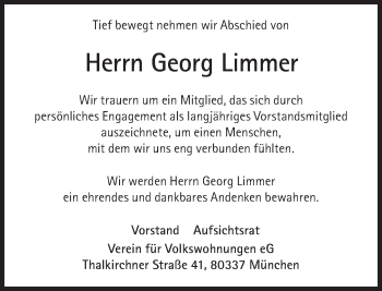 Traueranzeige von Georg Limmer von Süddeutsche Zeitung