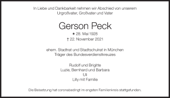 Traueranzeige von Gerson Peck von Süddeutsche Zeitung