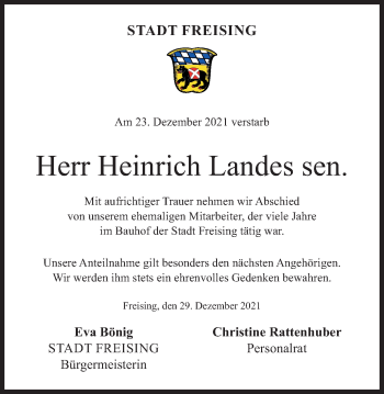 Traueranzeige von Heinrich Landes von Süddeutsche Zeitung