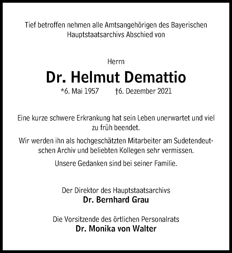 Anzeige von  Helmut Demattio
