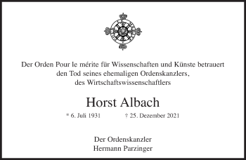 Traueranzeige von Horst Albach von Süddeutsche Zeitung