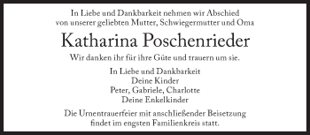 Traueranzeige von Katharina Poschenrieder von Süddeutsche Zeitung