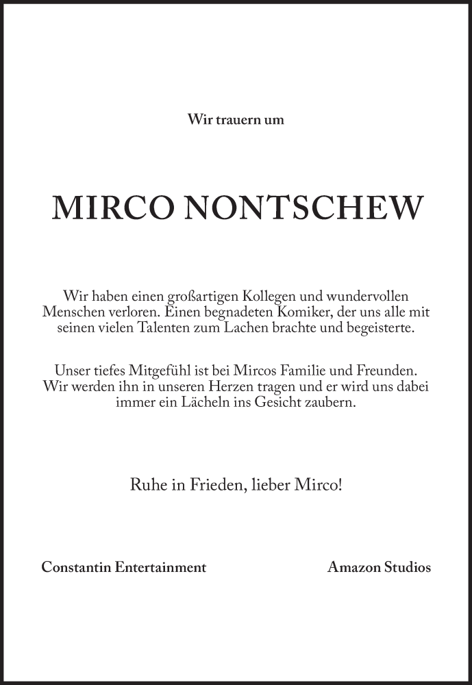 Traueranzeige für Mirco Nontschew vom 07.12.2021 aus Süddeutsche Zeitung