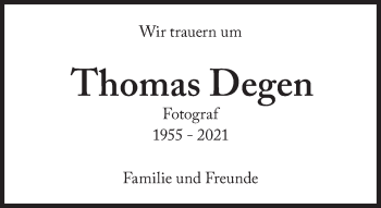Traueranzeige von Thomas Degen von Süddeutsche Zeitung