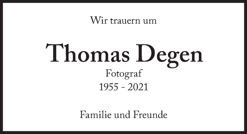  Traueranzeige für Thomas Degen vom 04.12.2021 aus Süddeutsche Zeitung