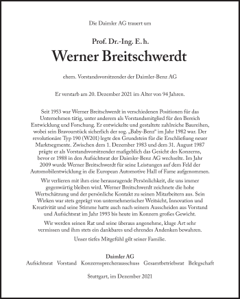 Traueranzeige von Werner Breitschwerdt von Süddeutsche Zeitung