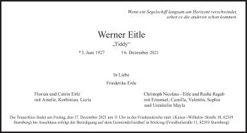 Traueranzeige von Werner Eitle von Süddeutsche Zeitung