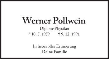 Traueranzeige von Werner Pollwein von Süddeutsche Zeitung