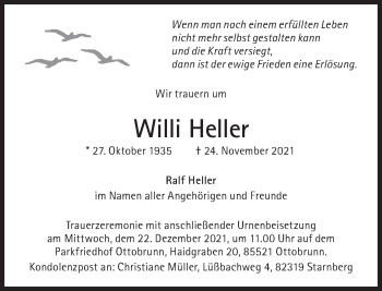 Traueranzeige von Willi Heller von Süddeutsche Zeitung