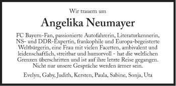 Traueranzeige von Angelika Neumayer von Süddeutsche Zeitung
