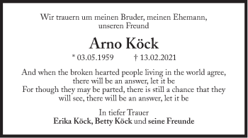 Traueranzeige von Arno Köck von Süddeutsche Zeitung