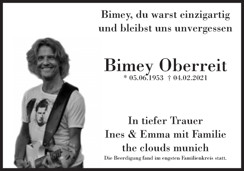  Traueranzeige für Bimey Oberreit vom 13.02.2021 aus Süddeutsche Zeitung