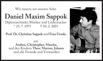 Traueranzeige von Daniel Maxim Sappok von Süddeutsche Zeitung