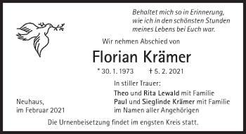 Traueranzeige von Florian Krämer von Süddeutsche Zeitung