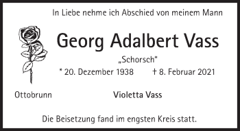 Traueranzeige von Georg Albert Vass  von Süddeutsche Zeitung