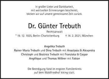 Traueranzeige von Günter Trebuth von Süddeutsche Zeitung