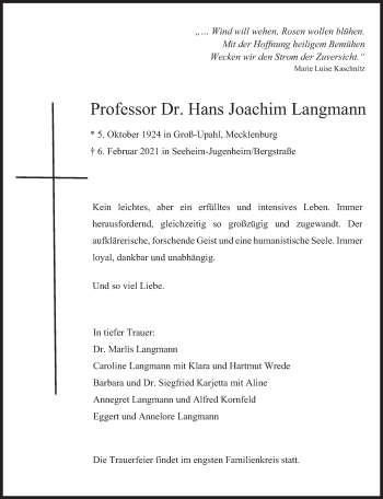 Traueranzeige von Hans Joachim Langmann von Süddeutsche Zeitung