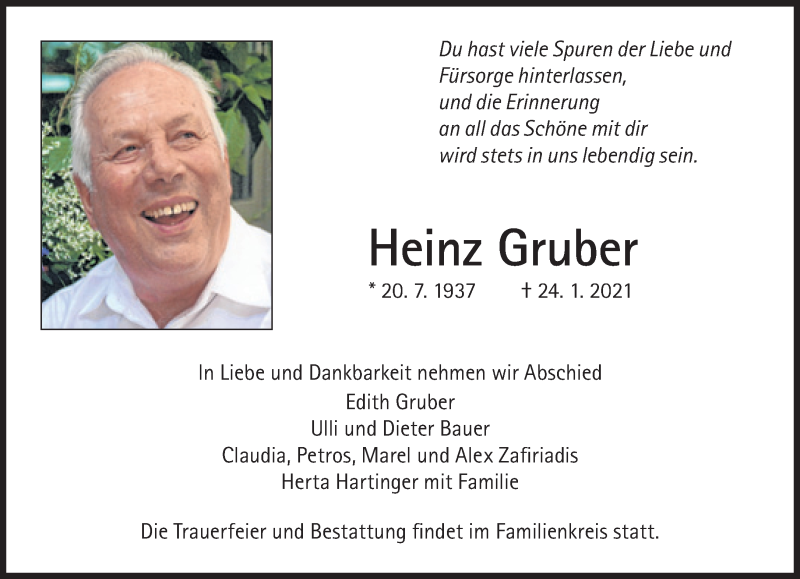  Traueranzeige für Heinz Gruber vom 06.02.2021 aus Süddeutsche Zeitung