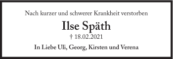 Traueranzeige von Ilse Späth von Süddeutsche Zeitung