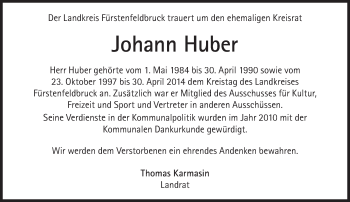 Traueranzeige von Johann Huber von Süddeutsche Zeitung
