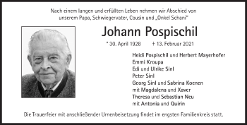 Traueranzeige von Johann Pospischil von Süddeutsche Zeitung
