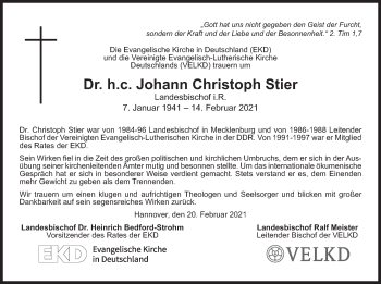 Traueranzeige von Johann Christoph Stier von Süddeutsche Zeitung