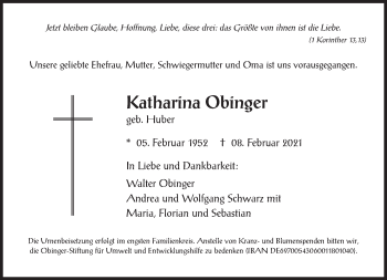 Traueranzeige von Katharina Obinger von Süddeutsche Zeitung
