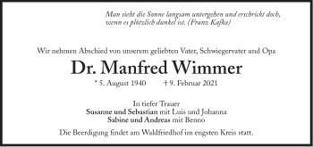 Traueranzeige von Manfred Wimmer von Süddeutsche Zeitung