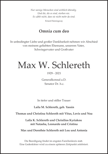 Traueranzeige von Max W. Schlereth von Süddeutsche Zeitung