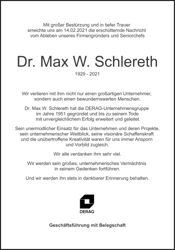 Traueranzeige von Max W. Schlereth von Süddeutsche Zeitung