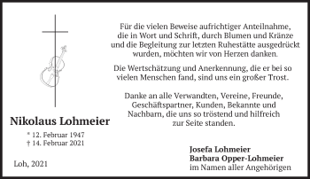 Traueranzeige von Nikolaus Lohmeier von Süddeutsche Zeitung