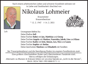 Traueranzeige von Nikolaus Lohmeier von Süddeutsche Zeitung