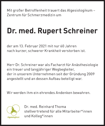 Traueranzeige von Rupert Schreiner von Süddeutsche Zeitung