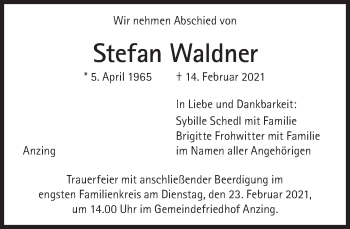 Traueranzeige von Stefan Waldner von Süddeutsche Zeitung
