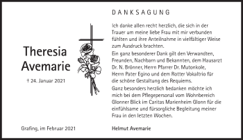 Traueranzeige von Theresia Avemarie von Süddeutsche Zeitung