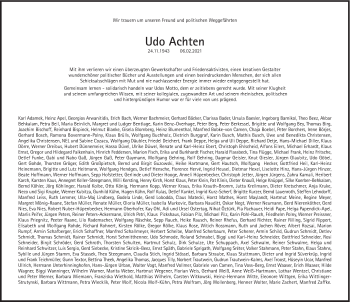 Traueranzeige von Udo Achten  von Süddeutsche Zeitung