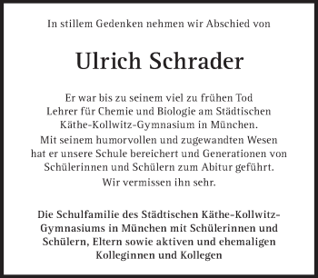 Traueranzeige von Ulrich Schrader von Süddeutsche Zeitung