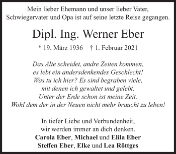 Traueranzeige von Werner Eber von Süddeutsche Zeitung