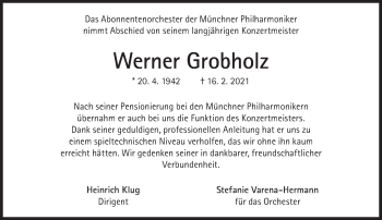 Traueranzeige von Werner Grobholz von Süddeutsche Zeitung