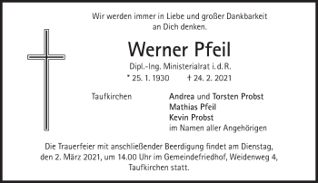 Traueranzeige von Werner Pfeil von Süddeutsche Zeitung