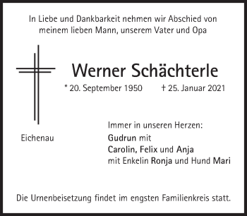 Traueranzeige von Werner Schächterle von Süddeutsche Zeitung