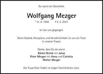 Traueranzeige von Wolfgang Mezger von Süddeutsche Zeitung