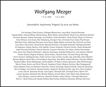 Traueranzeige von Wolfgang Mezger von Süddeutsche Zeitung