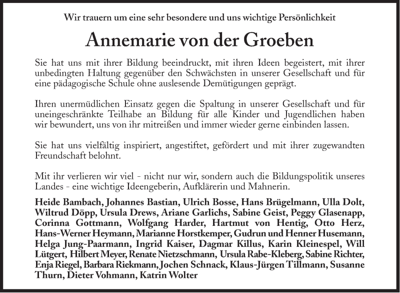  Traueranzeige für Annemarie von der Groeben vom 13.03.2021 aus Süddeutsche Zeitung