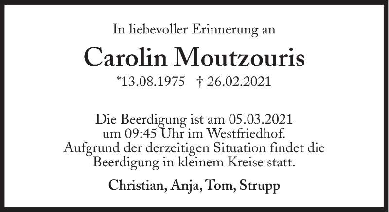  Traueranzeige für Carolin Moutzouris vom 03.03.2021 aus Süddeutsche Zeitung