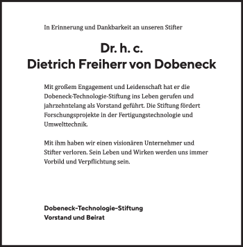 Traueranzeige von Dietrich Freiherr von Dobeneck von Süddeutsche Zeitung